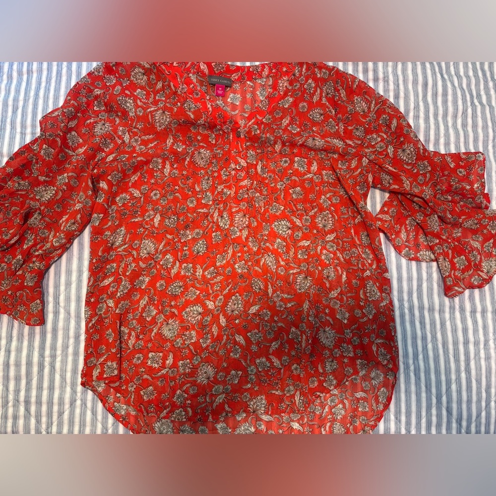 Vince Camuto Red Floral Blouse